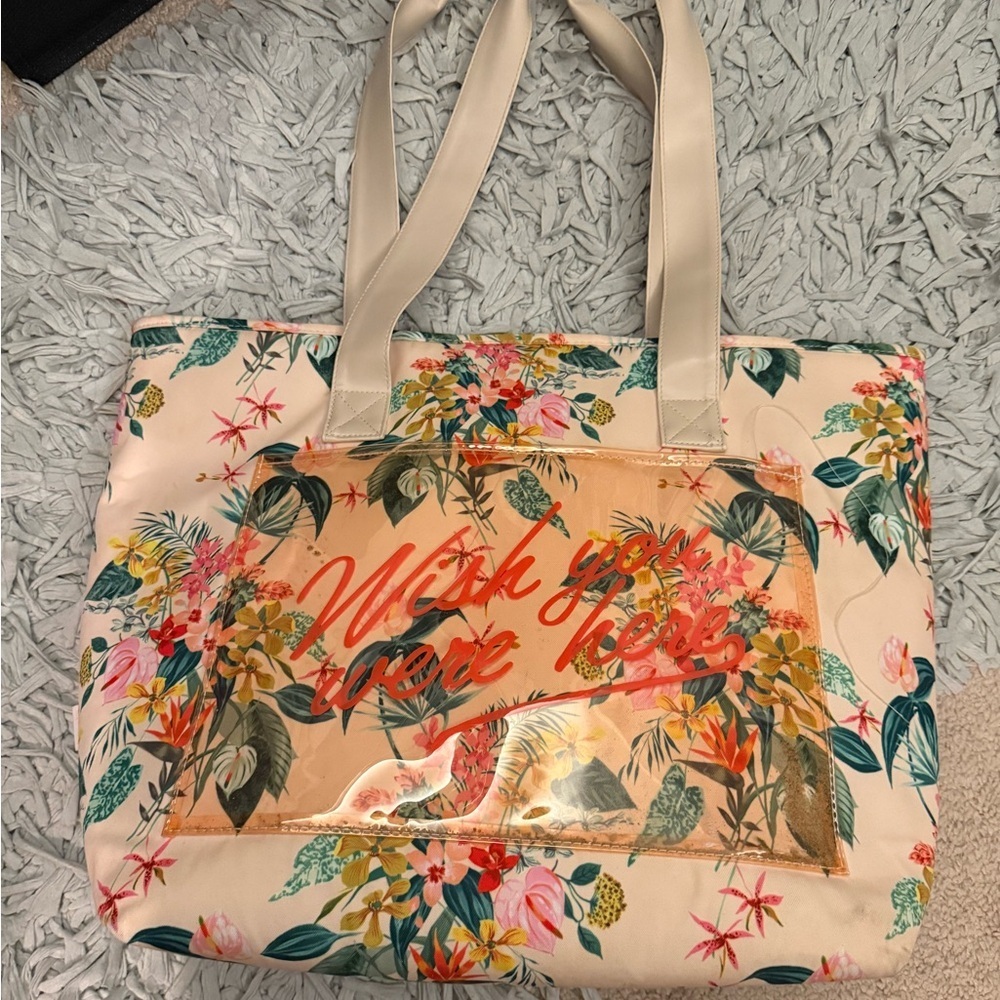 Insulated Floral Tote Bag with Transparent Pocket - Picture 4 of 7